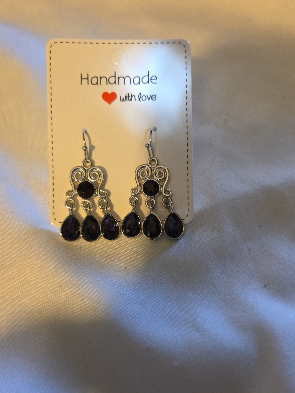 Handmade Silver-Tone Purple Teardrop Chandelier Earrings